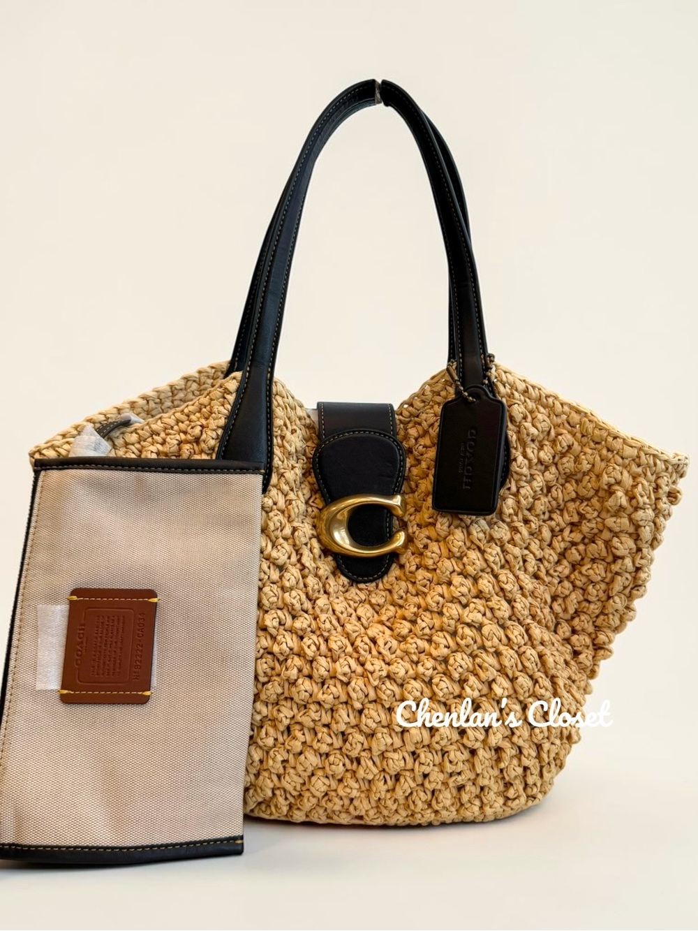 Coach Small Straw Tote With Wristlet - Picture 2 of 16